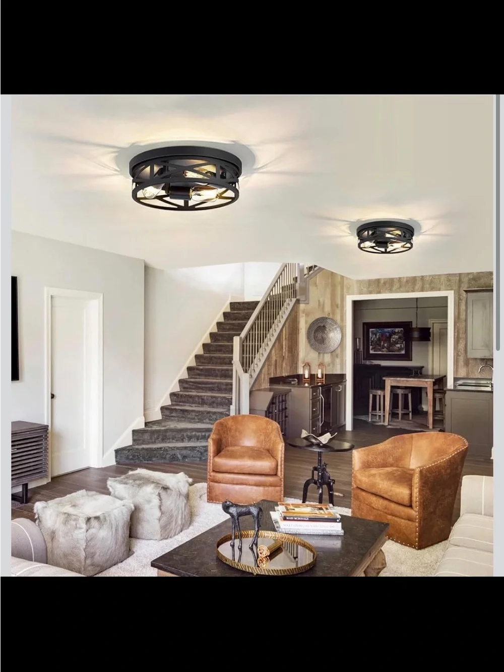 Modern Black Metal Flush Mount Lantern Ceiling Light, Set of 2 - New in Box